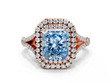 Rose gold Fancy Blue Radiant  Cut Double Halo Split Shank Diamond Ring with Prong Setting_49
