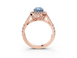 Rose gold Fancy Blue Radiant  Cut Double Halo Split Shank Diamond Ring with Prong Setting_52