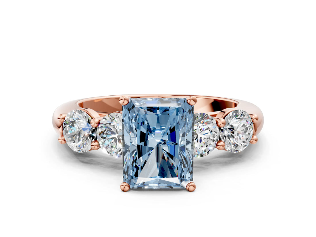 Rose gold Fancy Blue Radiant  Cut Five-Stone Prong Set Diamond Ring with Classic Band_32