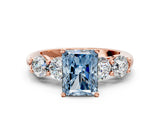 Rose gold Fancy Blue Radiant  Cut Five-Stone Prong Set Diamond Ring with Classic Band_32