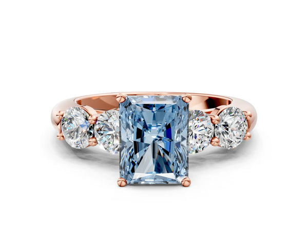 Rose gold Fancy Blue Radiant  Cut Five-Stone Prong Set Diamond Ring with Classic Band