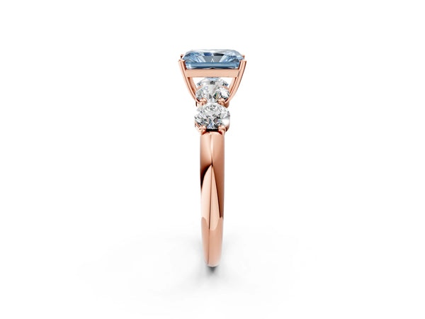 Rose gold Fancy Blue Radiant  Cut Five-Stone Prong Set Diamond Ring with Classic Band