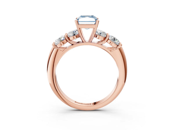 Rose gold Fancy Blue Radiant  Cut Five-Stone Prong Set Diamond Ring with Classic Band