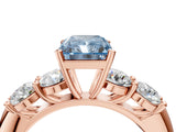Rose gold Fancy Blue Radiant  Cut Five-Stone Prong Set Diamond Ring with Classic Band_36