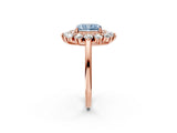 Rose gold Fancy Blue Radiant Cut Halo Cluster Diamond Ring with Pave Band and Four-Prong Setting_14