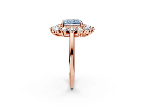 Rose gold Fancy Blue Radiant Cut Halo Cluster Diamond Ring with Pave Band and Four-Prong Setting_14