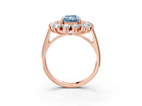 Rose gold Fancy Blue Radiant Cut Halo Cluster Diamond Ring with Pave Band and Four-Prong Setting_15