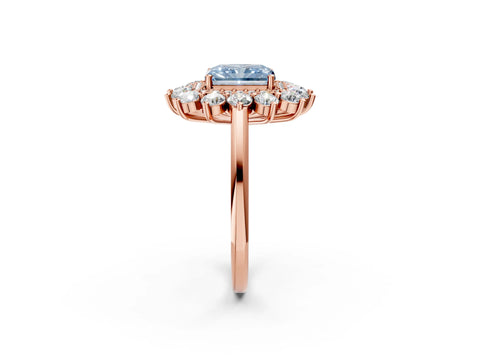 Rose gold Fancy Blue Radiant Cut Halo Cluster Diamond Ring with Pave Band and Four-Prong Setting_2