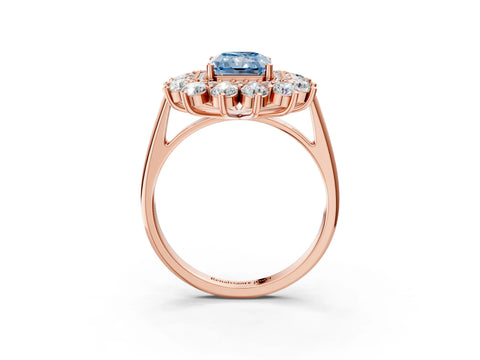Rose gold Fancy Blue Radiant Cut Halo Cluster Diamond Ring with Pave Band and Four-Prong Setting_3