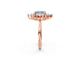 Rose gold Fancy Blue Radiant Cut Halo Diamond Cluster Ring with Marquise and Round Stones on a White Gold Band with Prong Setting_2