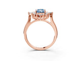 Rose gold Fancy Blue Radiant Cut Halo Diamond Cluster Ring with Marquise and Round Stones on a White Gold Band with Prong Setting_3