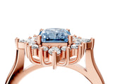 Rose gold Fancy Blue Radiant Cut Halo Diamond Cluster Ring with Marquise and Round Stones on a White Gold Band with Prong Setting_4
