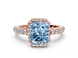 Rose gold Fancy Blue Radiant  Cut Halo Diamond Engagement Ring with Pave Band and Four-Prong Setting_28