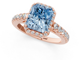 Rose gold Fancy Blue Radiant  Cut Halo Diamond Engagement Ring with Pave Band and Four-Prong Setting_29