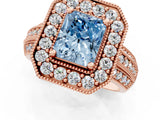 Rose gold Fancy Blue Radiant Cut Halo Diamond Engagement Ring with Pave Split Shank and Four-Prong Setting_13