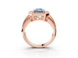 Rose gold Fancy Blue Radiant Cut Halo Diamond Engagement Ring with Pave Split Shank and Four-Prong Setting_15
