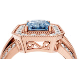 Rose gold Fancy Blue Radiant Cut Halo Diamond Engagement Ring with Pave Split Shank and Four-Prong Setting_16