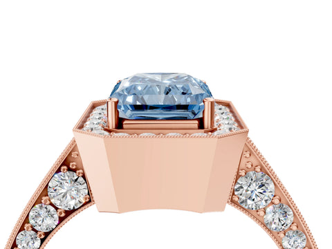 Rose gold Fancy Blue Radiant Cut Halo Diamond Engagement Ring with Split Shank Band and Four-Prong Setting_4