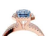 Rose gold Fancy Blue Radiant  Cut Halo Diamond Engagement Ring with Split Shank and Four-Prong Setting_24