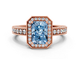 Rose gold Fancy Blue Radiant  Cut Halo Diamond Pave Band Ring with Four-Prong Setting_54