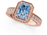 Rose gold Fancy Blue Radiant  Cut Halo Diamond Pave Band Ring with Four-Prong Setting_55