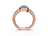 Rose gold Fancy Blue Radiant  Cut Halo Diamond Pave Band Ring with Four-Prong Setting_57