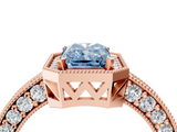 Rose gold Fancy Blue Radiant  Cut Halo Diamond Pave Band Ring with Four-Prong Setting_58