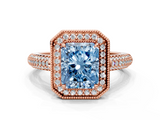 Rose gold Fancy Blue Radiant  Cut Halo Diamond Pave Band with Four-Prong Setting_37