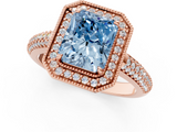 Rose gold Fancy Blue Radiant  Cut Halo Diamond Pave Band with Four-Prong Setting_38