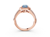 Rose gold Fancy Blue Radiant  Cut Halo Diamond Pave Band with Four-Prong Setting_40