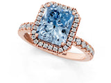 Rose gold Fancy Blue Radiant Cut Halo Diamond Pave Band with Prong Setting_1