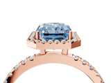 Rose gold Fancy Blue Radiant Cut Halo Diamond Pave Band with Prong Setting_4