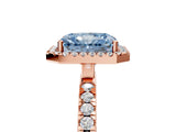 Rose gold Fancy Blue Radiant Cut Halo Diamond Pave Band with Prong Setting_5