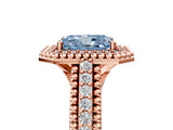 Rose gold Fancy Blue Radiant Cut Halo Diamond Ring with Beaded Split Shank and Four-Prong Setting_5