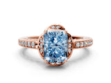 Rose gold Fancy Blue Radiant  Cut Halo Diamond Ring with Channel Set Band and Four-Prong Setting_32