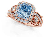 Rose gold Fancy Blue Radiant Cut Halo Diamond Ring with Milgrain and Bezel Accents on a Split Shank Band_13