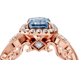 Rose gold Fancy Blue Radiant Cut Halo Diamond Ring with Milgrain and Bezel Accents on a Split Shank Band_16