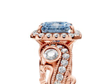 Rose gold Fancy Blue Radiant Cut Halo Diamond Ring with Milgrain and Bezel Accents on a Split Shank Band_17