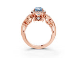 Rose gold Fancy Blue Radiant Cut Halo Diamond Ring with Milgrain and Bezel Accents on a Split Shank Band_27