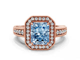 Rose gold Fancy Blue Radiant  Cut Halo Diamond Ring with Pavé Band and Four-Prong Setting_52