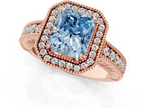 Rose gold Fancy Blue Radiant  Cut Halo Diamond Ring with Pavé Band and Four-Prong Setting_53