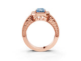 Rose gold Fancy Blue Radiant  Cut Halo Diamond Ring with Pavé Band and Four-Prong Setting_55