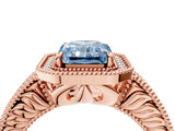 Rose gold Fancy Blue Radiant  Cut Halo Diamond Ring with Pavé Band and Four-Prong Setting_56