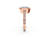 Rose gold Fancy Blue Radiant  Cut Halo Diamond Ring with Pavé Band and Milgrain Prong Setting_34