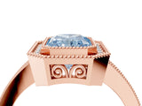Rose gold Fancy Blue Radiant  Cut Halo Diamond Ring with Pavé Band and Milgrain Prong Setting_36