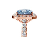 Rose gold Fancy Blue Radiant Cut Halo Diamond Ring with Pavé Band and Three-Prong Setting_5