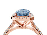 Rose gold Fancy Blue Radiant Cut Halo Diamond Ring with Pavé Band_4