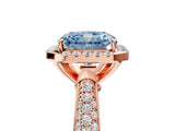 Rose gold Fancy Blue Radiant Cut Halo Diamond Ring with Pavé Band_5
