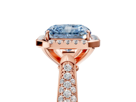 Rose gold Fancy Blue Radiant Cut Halo Diamond Ring with Pavé Band_5