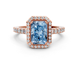 Rose gold Fancy Blue Radiant  Cut Halo Diamond Ring with Pave Band and Four-Prong Setting_24